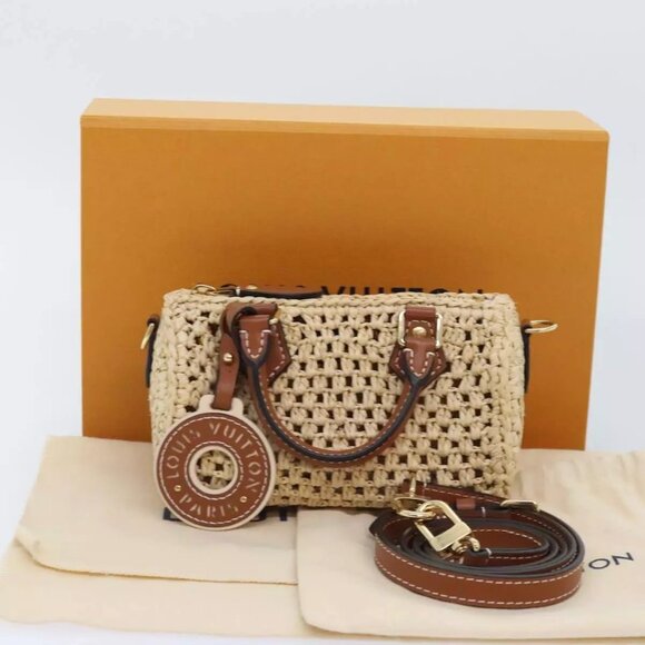 LOUIS VUITTON Nano Speedy Hand Bag Raffia Leather Beige - Picture 1 of 16